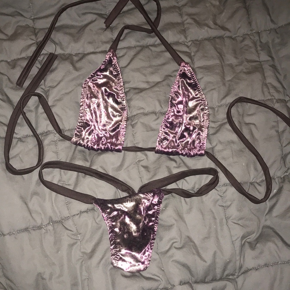 New custom velvet sparkle stripper bikini